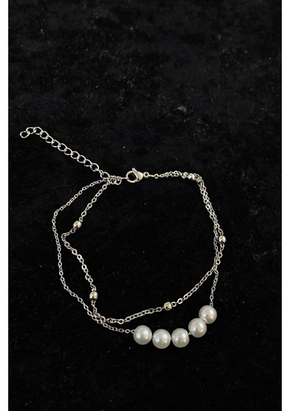 Gümüş Renk Beş Incili Model Top ve Sf Zincir Çelik Halhal - 3272 modelleri