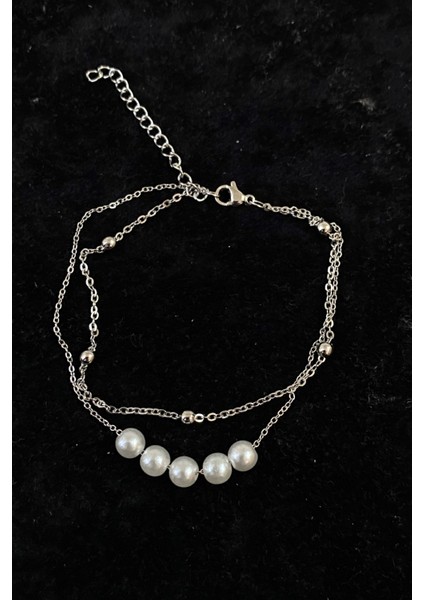 Gümüş Renk Beş Incili Model Top ve Sf Zincir Çelik Halhal - 3272 fırsatları