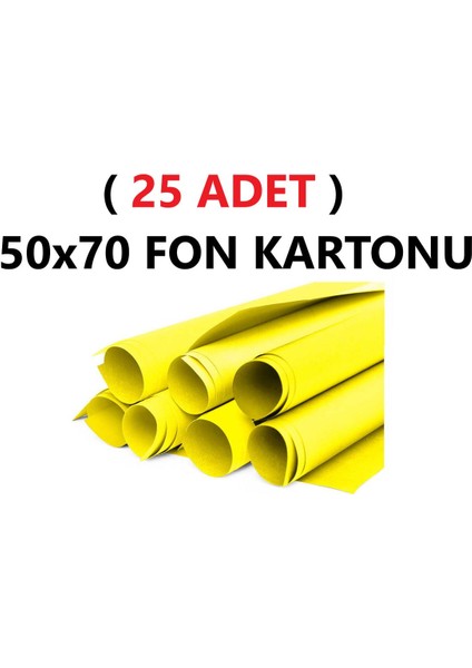 ( 25 Adet ) 50X70 cm Sarı Renkli Fon Kartonu Rulo Canlı Renk Büyük Boy Anaokulu Kreş Okul