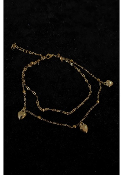 Altın Renk Üç Kalpli Model Singapur ve Top Zincir Çelik Halhal - 3227 fiyatları