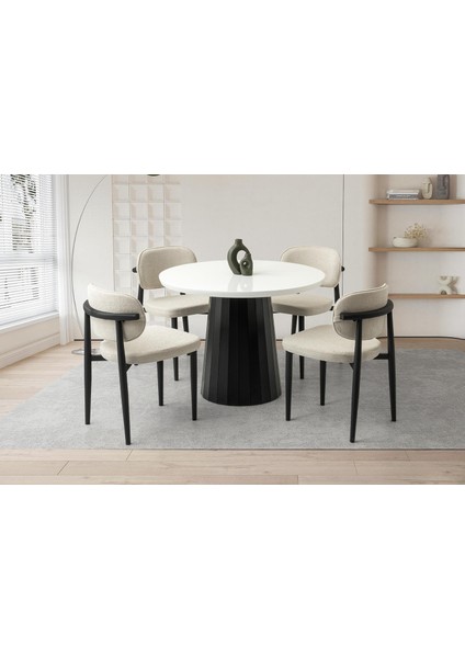 Atina Hg Masa, Perla Sandalye, Kar Beyaz, 100 x 100