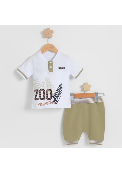 Erkek Bebek Zoo Yazılı Örme Yazlık Şortlu Takım