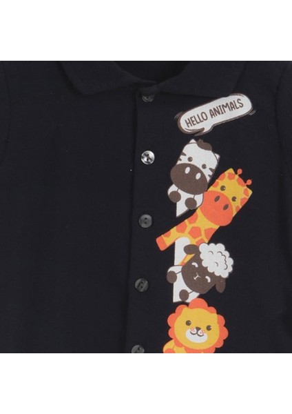 Erkek Bebek Hello Animals Pamuklu Tişört Şort Lacivert Alt Üst Takım