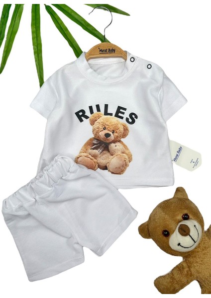 Erkek Bebek Rules Ayı Figürlü Şortlu Takım