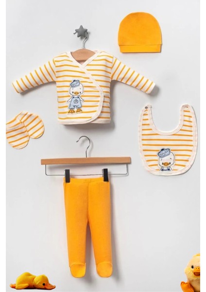 Ördek Süzene Nakışlı Lüx Unisex Yeni Doğan Hastane Çıkış 5'li Zıbın Seti - Kutulu Hediyelik Set