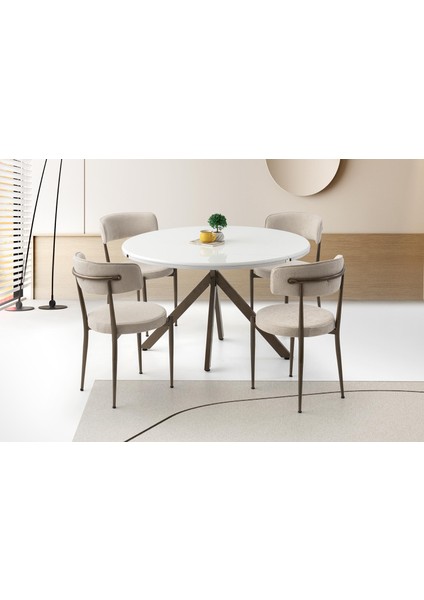 Aristo Masa, Armoni Sandalye, Kar Beyaz, 120 x 120
