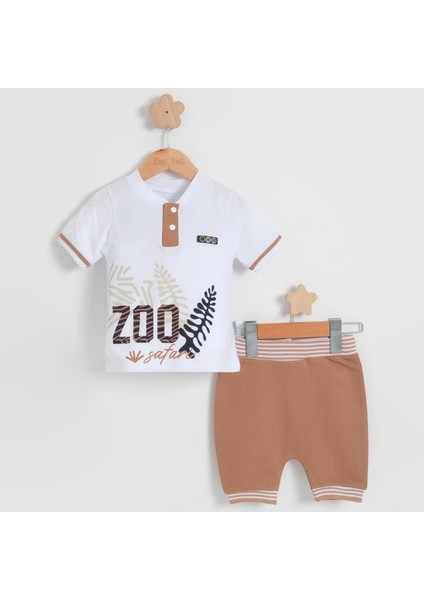 Erkek Bebek Zoo Yazılı Örme Yazlık Şortlu Takım