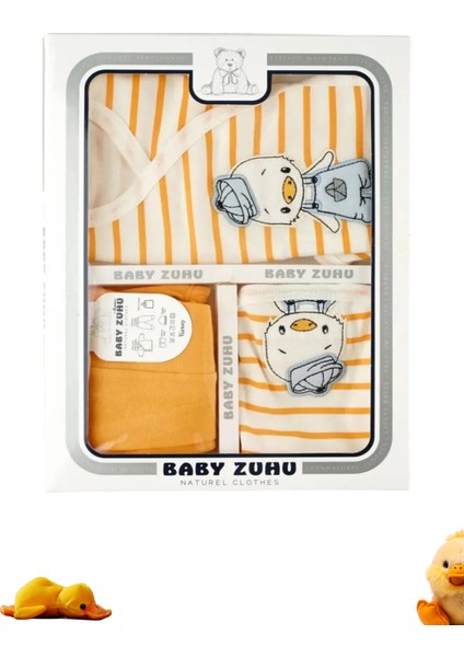 Ördek Süzene Nakışlı Lüx Unisex Yeni Doğan Hastane Çıkış 5'li Zıbın Seti - Kutulu Hediyelik Set fırsatları