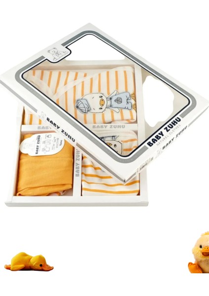 Ördek Süzene Nakışlı Lüx Unisex Yeni Doğan Hastane Çıkış 5'li Zıbın Seti - Kutulu Hediyelik Set indirimleri