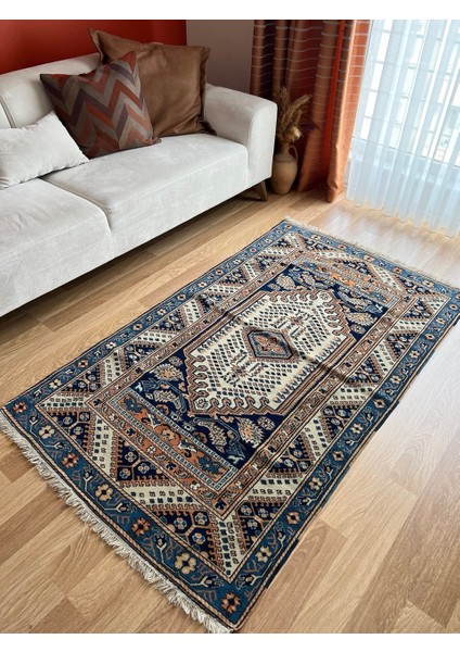 106 x 180 cm Antik El Dokuma Mavi Renkli Kilim Etnik Desenli Anadolu Ev Halısı fiyatları