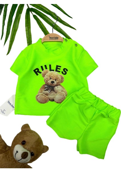 Erkek Bebek Rules Ayı Figürlü Şortlu Takım