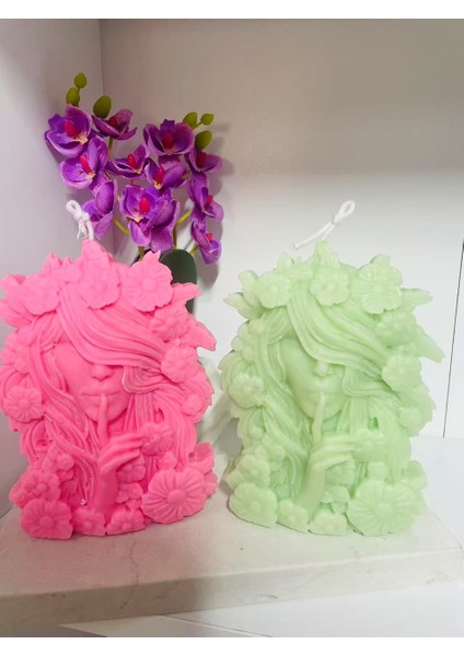 Çiçekli Kız Dekoratif Kokulu Mum / Girl With Flowers Decorative Scented Candle modelleri