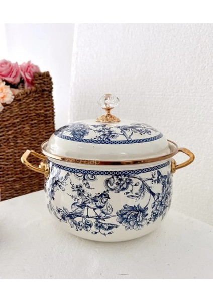 Fransız Esintili Mavi Kuş Desenli Emaye Tencere – 20 cm / 2.5l modelleri