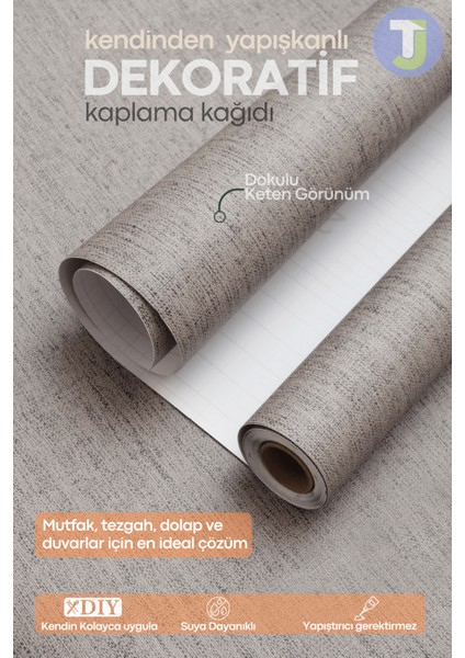 Kendinden Yapışkanlı Dokulu Keten Görünümlü Mutfak Salon Duvar Dolap Masa Kaplama 60 x 100 cm