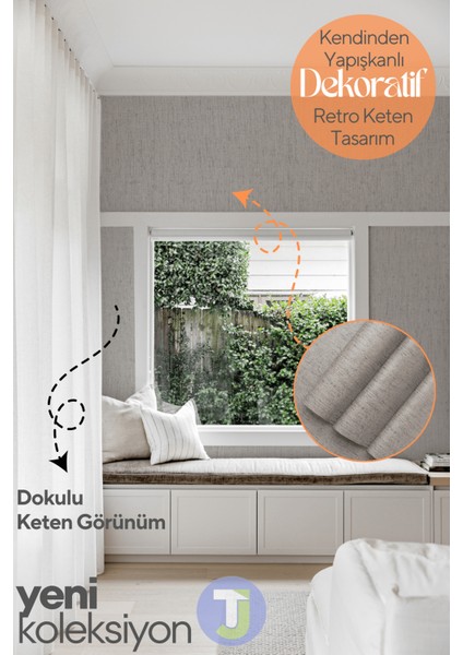 Kendinden Yapışkanlı Dokulu Keten Görünümlü Mutfak Salon Duvar Dolap Masa Kaplama 60 x 100 cm