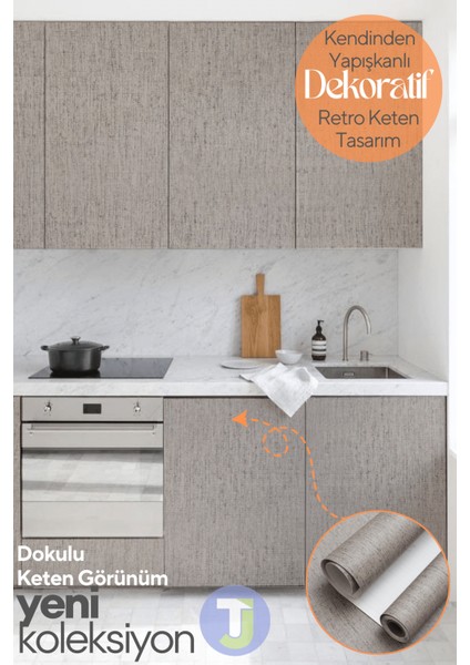 Kendinden Yapışkanlı Dokulu Keten Görünümlü Mutfak Salon Duvar Dolap Masa Kaplama 60 x 100 cm