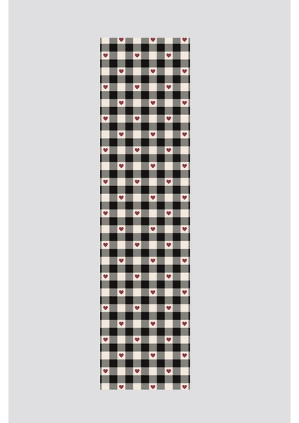 Kırmızı Siyah Kare Kalp Desenli Runner 40X220CM fiyatları