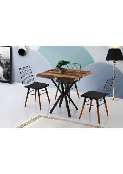 Teselya Masa, Ahşap Kolsuz Sandalye, Ceviz, 80 x 80