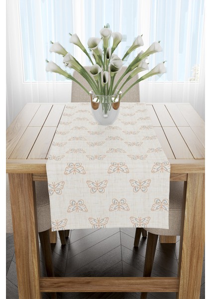 Krem Modern Kelebek Desenli Runner 40X220CM