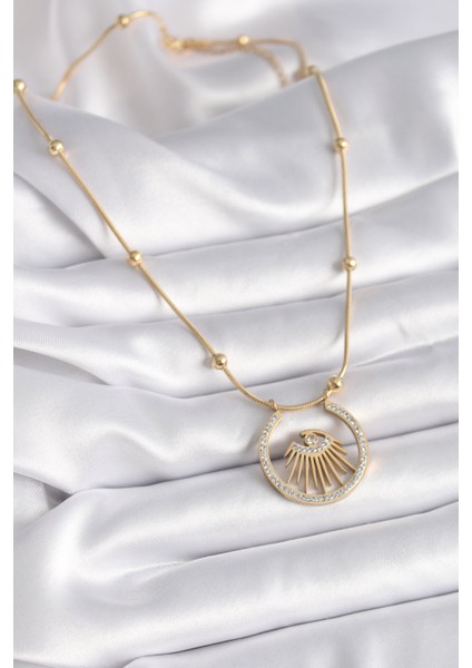 316L Çelik Gold Renk Zirkon Taşlı Göz Model Kadın Kolye fiyatları