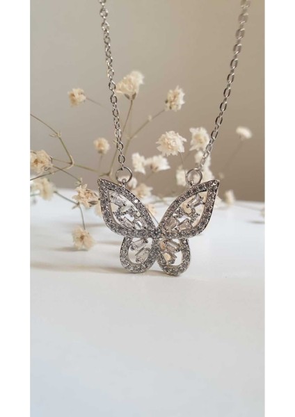 Gümüş Renk Kelebek Kararma Yapmaz Çelik Kolye- 3183 fiyatları