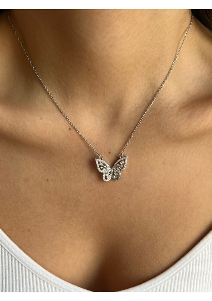 Gümüş Renk Kelebek Kararma Yapmaz Çelik Kolye- 3183 modelleri