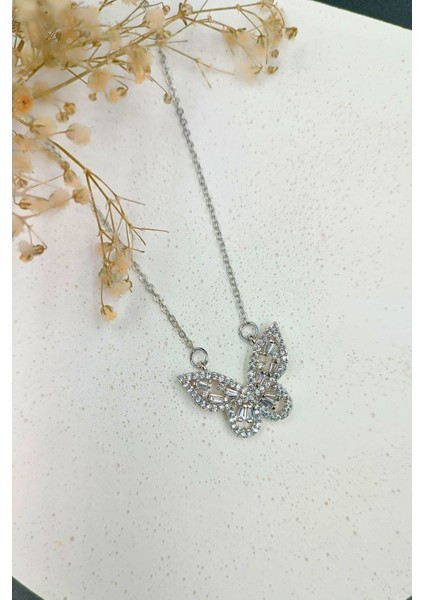 Gümüş Renk Kelebek Kararma Yapmaz Çelik Kolye- 3183 fırsatları