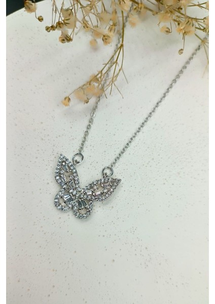 Gümüş Renk Kelebek Kararma Yapmaz Çelik Kolye- 3183 indirimleri