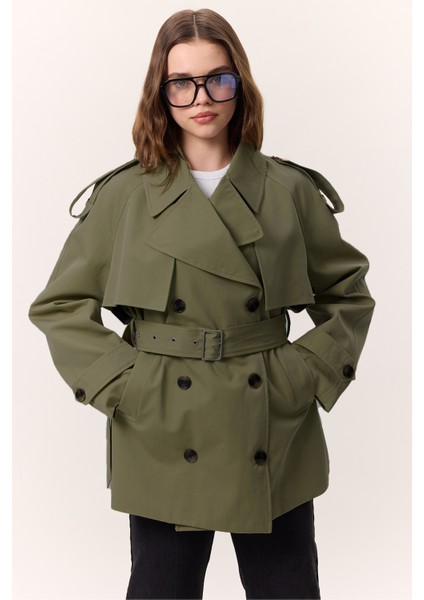 Kruvaze Kesim Kısa Trençkot Yeşil fiyatları