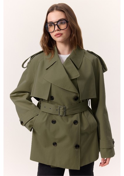 Kruvaze Kesim Kısa Trençkot Yeşil fırsatları