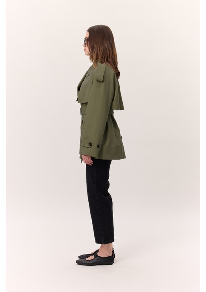 Kruvaze Kesim Kısa Trençkot Yeşil indirimleri