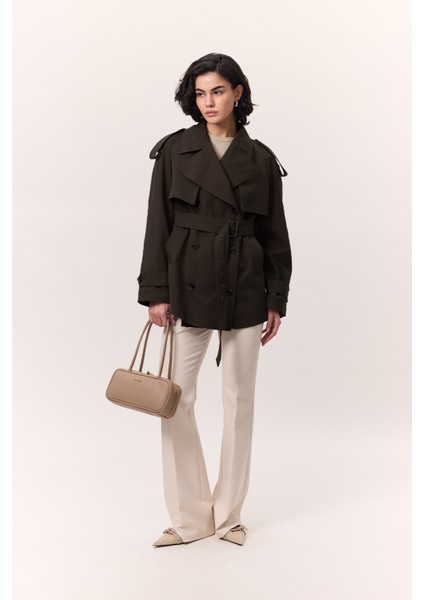 Kruvaze Kesim Kısa Trençkot Vizon