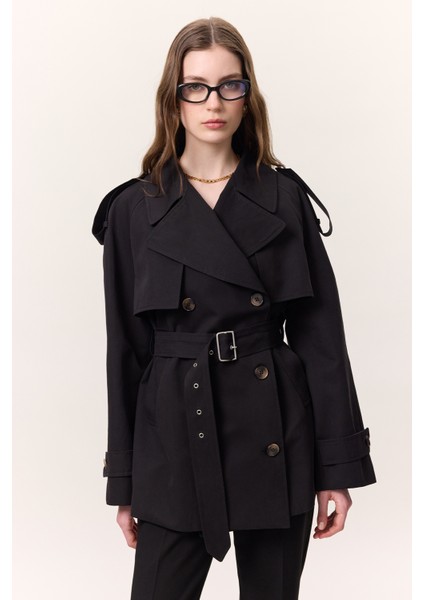 Kruvaze Kesim Kısa Trençkot Siyah fiyatları