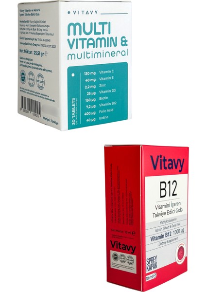 B12 Vitamini Sprey 10 ml (75 Puff) & Multivitamin & Multimineral (1X30 Tablet)