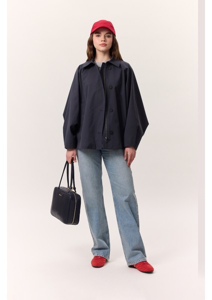 Pelerin Kol Kısa Trençkot Lacivert modelleri