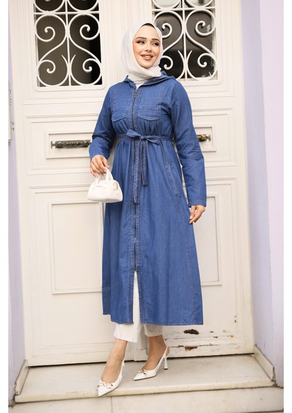 Fermuarlı Lacivert Tesettür Kot Kap 7103L