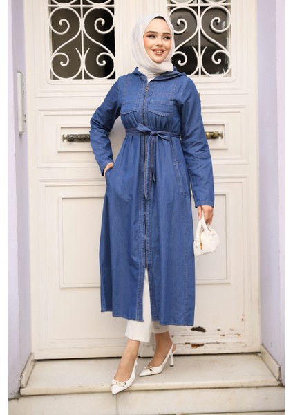 Fermuarlı Lacivert Tesettür Kot Kap 7103L modelleri