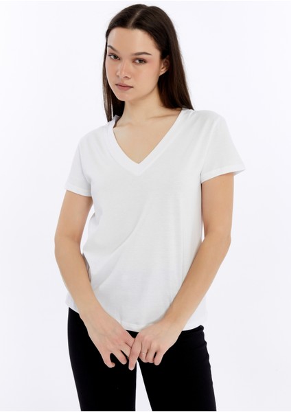 Kadın T-Shirt V Yaka Kısa Kollu fırsatları