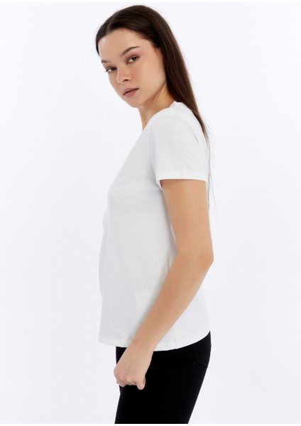 Kadın T-Shirt V Yaka Kısa Kollu