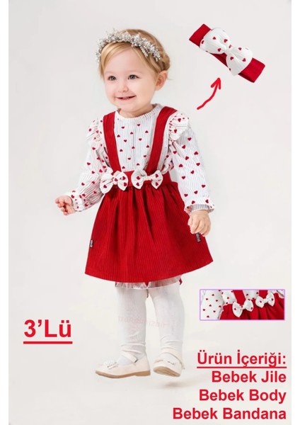 Kız Bebek Kalpli Fiyonklu Mevsimlik Elbise