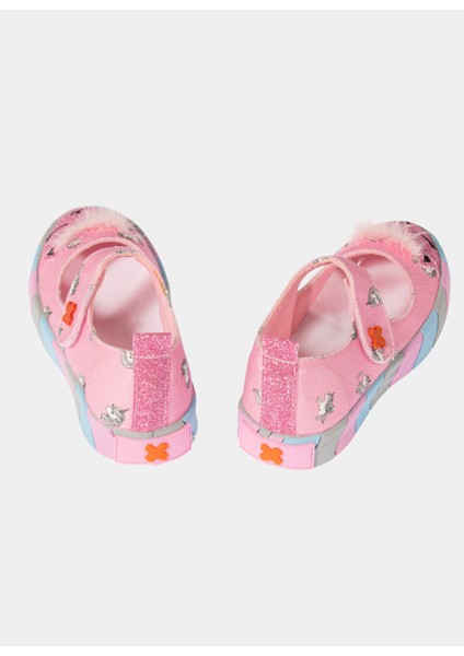 Pembe Kedi Kanvas 3D Kız Çocuk Babet
