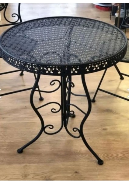 Ferforje Katlanır Masa Balkon Masası, Bahçe Masası Çap 60CM Siyah