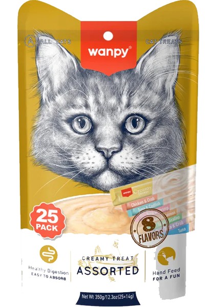 - Krem Ödül Maması Wanpy Karışık 8 Lezzetli Krema Kedi Ödülü 25*14 gr