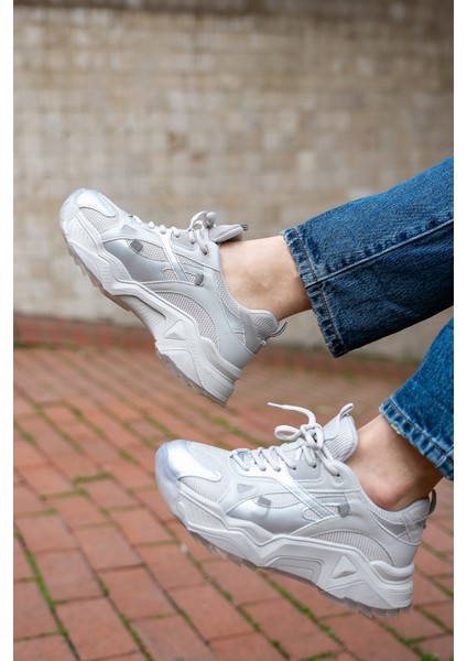 Kadın Sneaker Kalın Taban Bağcıklı Spor Ayakkabı Pizen Gümüş fiyatları