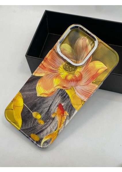 Apple iPhone 15 Pro Max Özel Yağlı Boya Çiçek Tasarımlı Lüks Silikon Kılıf