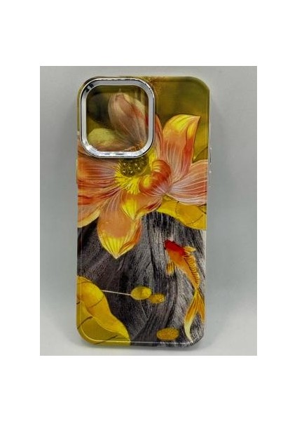 Apple iPhone 14 Pro Max Özel Yağlı Boya Çiçek Tasarımlı Lüks Silikon Kılıf