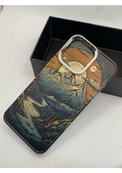 Apple iPhone 15 Özel Yağlı Boya Dağ Tasarımlı Lüks Silikon Kılıf fiyatları