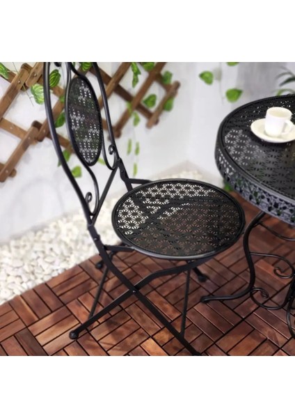 Ferforje Metal Açılır Katlanır Sandalye Bahçe Balkon Mutfak Sandalyesi Siyah 1 Adet