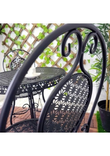 Ferforje Metal Açılır Katlanır Sandalye Bahçe Balkon Mutfak Sandalyesi Siyah 1 Adet