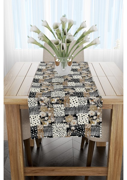 Kahverengi Leopar Kaplan Desenli Runner 40X140CM